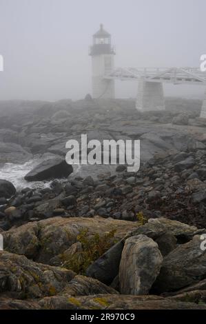 Bridge to the lighthouse, Port Clyde St. George lighthouse, Maine, USA ...