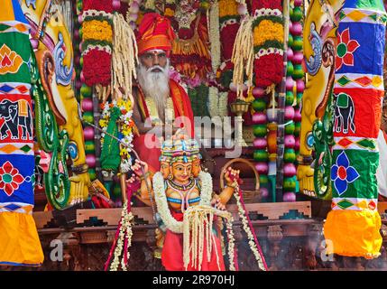 Priest Arumugam Paskaran at the main festival day during the big procession Theer, temple festival, Hamm, Ruhr area, North Rhine-Westphalia, Germany Stock Photo