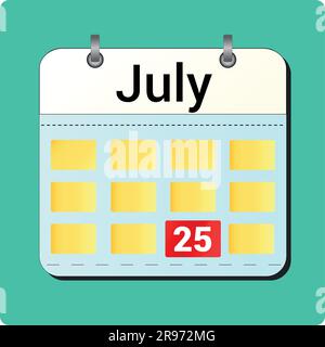 calendar vector drawing, date JULY 25 on the page Stock Vector