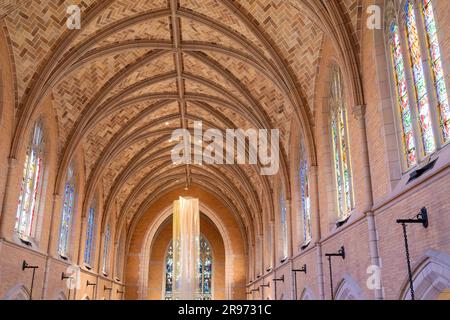 vaulted ceiling and arched windows of landmark episcopal cathedral built in english gothic architectural style minneapolis minnesota Stock Photo