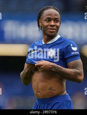 Raheem Sterling of Chelsea during the Premier League match between Chelsea and Nottingham Forest at Stamford Bridge, London, England on 13 May 2023. P Stock Photo