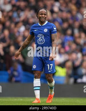 Raheem Sterling of Chelsea during the Premier League match between Chelsea and Nottingham Forest at Stamford Bridge, London, England on 13 May 2023. P Stock Photo