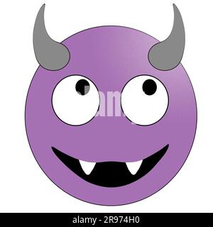 Smiling face with horns. Violet devilish smiley. isolated on white background isolate Stock Photo