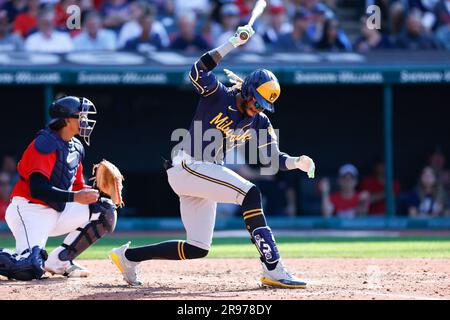 MILWAUKEE, WI - JUNE 21: Milwaukee Brewers right fielder Raimel Tapia (3)  reacts after a solo home run in the fifth inning of an MLB game against the  Arizona Diamondbacks on June