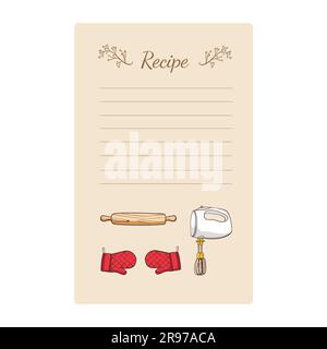 Recipe card template with hand drawn kitchen utensils. Vector illustration. Stock Vector