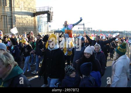 Sydney, Australia. 25th June 2023. The Sydney Harbour Bridge transforms into a festival of football to celebrate 25 days to go until the official kick-off of FIFA Women’s World Cup Australia & New Zealand 2023. Credit: Richard Milnes/Alamy Live News Stock Photo