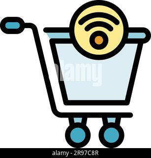 Marketing wifi cart icon. Outline Marketing wifi cart vector icon for web design isolated on white background color flat Stock Vector
