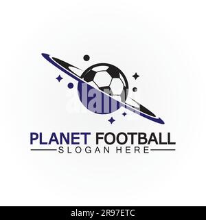Planet football or planet soccer logo vector template Stock Vector