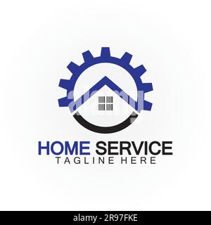 Home service logo, design concept gear and home, suitable for renovation, rebuild companies, and companies that provide home maintenance Stock Vector