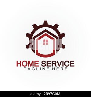 Home service logo, design concept gear and home, suitable for renovation, rebuild companies, and companies that provide home maintenance Stock Vector