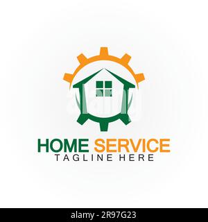 Home service logo, design concept gear and home, suitable for renovation, rebuild companies, and companies that provide home maintenance Stock Vector