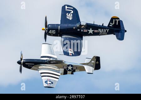 The Mustang and Corsair are beautiful airplanes. Stock Photo