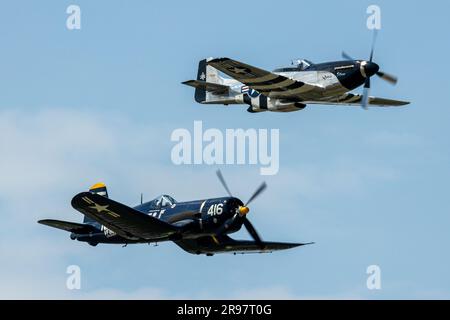 The Mustang and Corsair are beautiful airplanes. Stock Photo