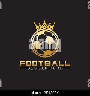 Luxury golden football king logo design on isolated black background Stock Vector
