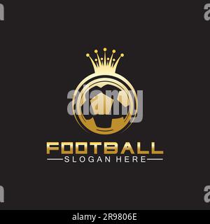 Luxury golden football king logo design on isolated black background Stock Vector
