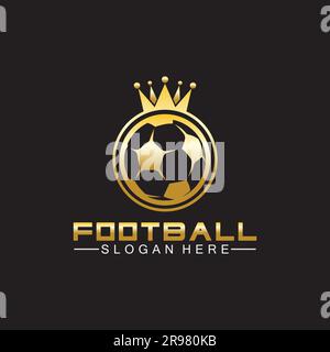Luxury golden football king logo design on isolated black background Stock Vector