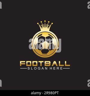 Luxury golden football king logo design on isolated black background Stock Vector
