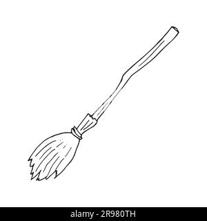 Hand drawn witch's broom isolated on white background, vector illustration Stock Vector