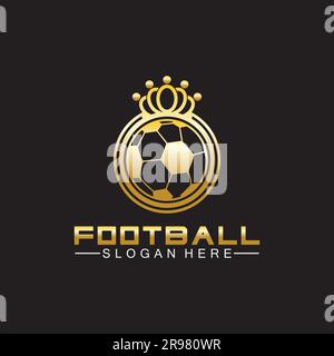 Luxury golden football king logo design on isolated black background Stock Vector