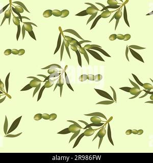 Seamless pattern with olive branch and green olives Stock Vector