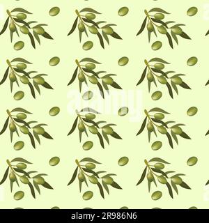 Seamless pattern with olive branch and green olives Stock Vector