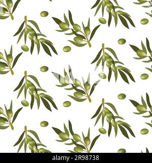 Seamless pattern with olive branch and green olives Stock Vector