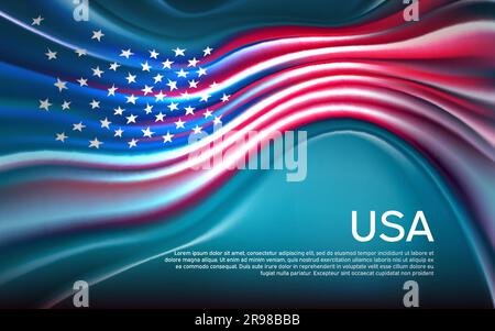 USA flag background. Blurred pattern of lines in the colors of abstract us flag, business brochure. United states banner. American patriotic poster Stock Vector