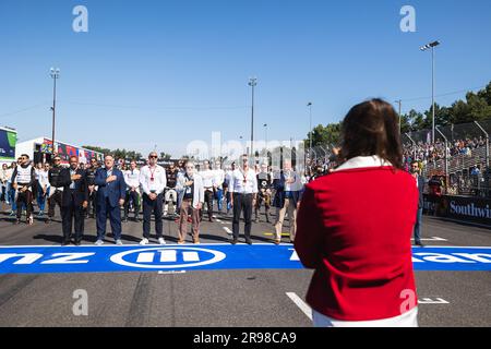 US National Anthem, grille de depart, starting grid during the 2023 Southwire Portland ePrix, 9th meeting of the 2022-23 ABB FIA Formula E World Championship, on the Portland International Raceway from June 22 to 24, 2023 in Portland, United States of America Credit: Independent Photo Agency Srl/Alamy Live News Stock Photo