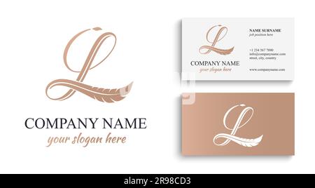 L logo. Letter with feather for writer, blog, newspaper. Personal monogram. Vector elegant logo. letter L logo design letter L luxury Stock Vector