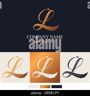 L logo. Letter with feather for writer, blog, newspaper. Personal monogram. Vector elegant logo. letter L logo design letter L luxury Stock Vector