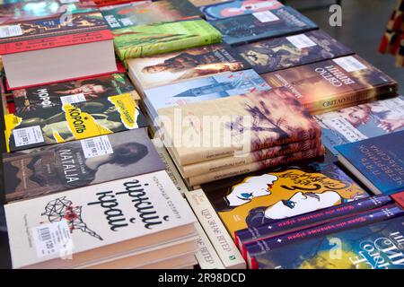 Non Exclusive: KYIV, URKAINE - JUNE 22, 2023 - Books are pictured at the 11th International Book Arsenal Festival at the Mystetskyi Arsenal National A Stock Photo