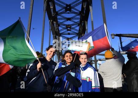 Sydney, NSW, Australia. 25th June, 2023. Jun 25, 2023, Sydney Australia, FIFA Women's World Cup 2023 Sydney Harbour Bridge Unity Celebration an event marking the 25-day countdown until the start of the Australia and New Zealand FIFA Women's World Cup 2023 on the Sydney Harbour Bridge in Sydney. (Credit Image: © Danish Ravi/ZUMA Press Wire) EDITORIAL USAGE ONLY! Not for Commercial USAGE! Stock Photo