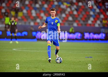 Non Exclusive: BUCHAREST, ROMANIA - JUNE 24, 2023 - Midfielder Artem Bondarenko of Ukraine is pictured during the 2023 UEFA European Under-21 Champion Stock Photo