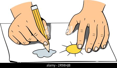 Hands drawing with pencil. Front view. Vector clipart. Stock Vector