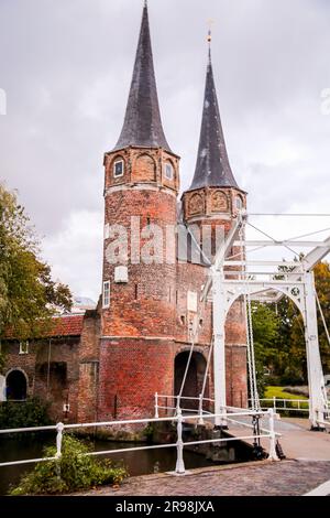 The Eastern Gate with ancient towers in Delft, a beautiful small city in the Netherlands. Stock Photo