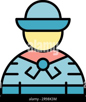 Gondolier man icon outline vector. Gondola boat. Venice italian color flat Stock Vector