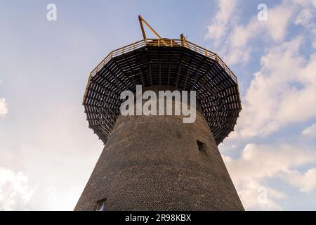 De Noord is a windmill located on the Noordvest 38 in Schiedam, Netherlands. The tallest windmill in the world with a roof height of 33.3 metres. Stock Photo