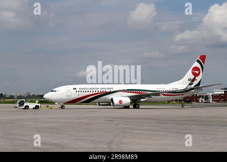 Dhaka, Bangladesh. 2nd Sep, 2021. A Biman Bangladesh Airlines (BOEING 737-800) plane is seen at Hazrat Shahjalal International Airport (DAC) in Dhaka. Biman Bangladesh Airlines, commonly known as Biman, is the national flag carrier airline of Bangladesh. Established in 1972, Biman Bangladesh Airlines has its main hub at Hazrat Shahjalal International Airport in Dhaka, the capital city of Bangladesh. Biman Bangladesh Airlines plays a significant role in connecting Bangladesh with the rest of the world, contributing to the country's economic development and promoting tourism. (Credit Image: Stock Photo