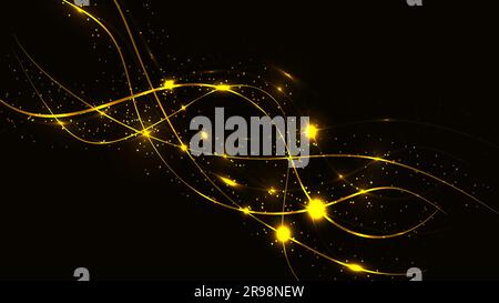 Abstract yellow beautiful digital modern magical shiny electric energy laser neon texture with lines and waves stripes, background. Stock Vector
