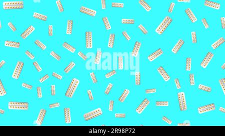 Endless seamless pattern of medical scientific medical items, pharmacological tablets and medications, pill capsules on a white background. Vector ill Stock Vector