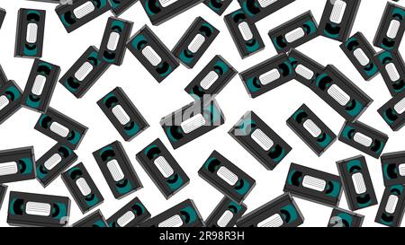 Texture, seamless pattern of old retro wines gray antique analog hipster film video cassettes for a video recorder with a magnetic film for watching m Stock Vector