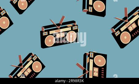 Texture seamless pattern from old vintage retro hipstersih stylish isometric music audio tape recorder for audio cassettes from the 70's, 80's, 90's. Stock Vector