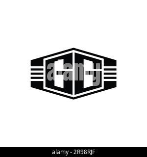 GG Letter Logo monogram hexagon emblem shape with stripes outline style design template Stock Photo