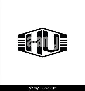 HV Letter Logo monogram hexagon emblem shape with stripes outline style ...