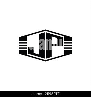 JP Letter Logo monogram hexagon emblem shape with stripes outline style design template Stock Photo