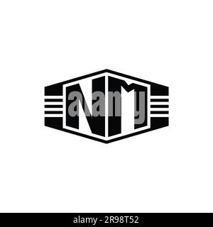 NM Letter Logo monogram hexagon emblem shape with stripes outline style design template Stock Photo