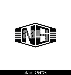 NS Letter Logo monogram hexagon emblem shape with stripes outline style design template Stock Photo