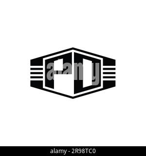 PO Letter Logo monogram hexagon emblem shape with stripes outline style design template Stock Photo