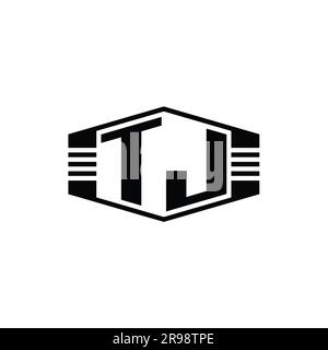 TJ Letter Logo monogram hexagon emblem shape with stripes outline style design template Stock Photo