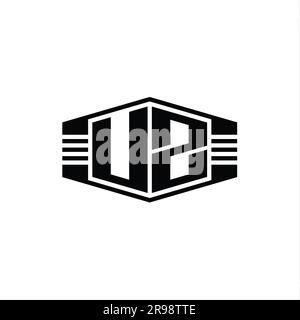 UZ Letter Logo monogram hexagon emblem shape with stripes outline style design template Stock Photo